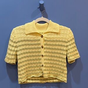 Yellow Textured Button-Up Women's Top
